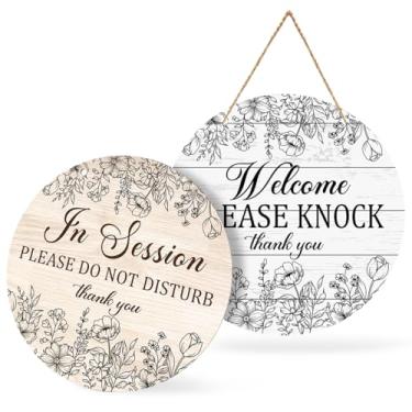 Imagem de Placa de porta em sessão para terapeutas de madeira "Please Do Not Disturb" para clínica de terapia de escritório dupla face, placa suspensa para tratamento de 23 cm (floral de grão de madeira)