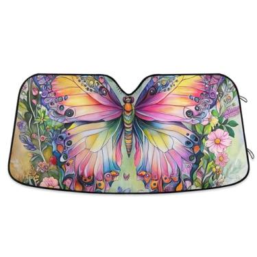 Imagem de Guarda-sol personalizado de jardim de borboletas coloridas para para-brisas de carro caminhão dobrável para-brisas automotivo proteção solar retrátil M, 139,7 cm x 70,1 cm