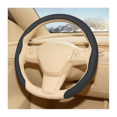 Imagem de FALVFUN Capa de volante de carro, couro napa de 38 cm, antiderrapante, respirável, protetor de volante de veículo, acessórios de decoração de interiores automotivos, universal para caminhão SUV RV