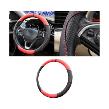 Imagem de Sandfren Capa de volante de carro, 37-38 cm de microfibra de couro de fibra de carbono protetor de volante antiderrapante, acessórios de decoração de interiores automotivos respiráveis, ajuste
