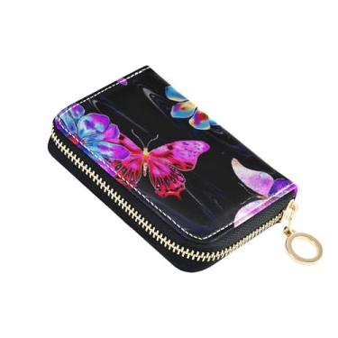 Imagem de Carteira feminina divertida com zíper para cartão de crédito, bloqueio de RFID, borboleta, flor, preta, porta-moedas, carteira com zíper