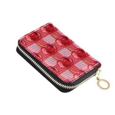 Imagem de Carteira feminina à prova d'água com zíper para cartões de crédito, bloqueio de RFID, cerejas vermelhas, porta-moedas com zíper e chaveiro