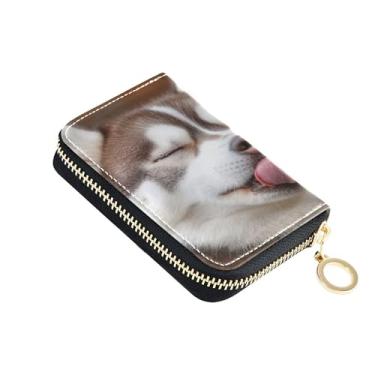 Imagem de Carteira feminina de designer com zíper e bloqueio de RFID, carteira de cartão de crédito, desenho engraçado, marrom, branco, porta-moedas com zíper