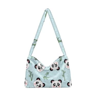 Imagem de Bolsas de ombro femininas abstratas em aquarela pastel, bolsa de ombro média, bolsas de outono, Ursos panda fofos de bambu, One Size