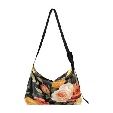 Imagem de Bolsa tiracolo de couro Sunrise Horse on Field of Sunflowers, alça de ombro ajustável, Rosa laranja e flor amarela - 3, One Size