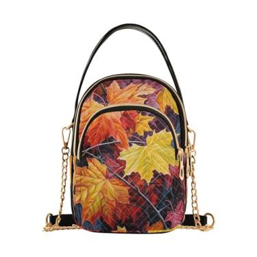 Imagem de GAIGEO Peaches Bolsa de ombro pintada à mão com zíper, bolsas transversais femininas, bolsas transversais para mulheres, Folhas de bordo de outono-1, One Size