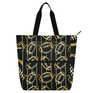 Imagem de GAIGEO Bolsas femininas douradas de futebol americano de lona para escola universitária bolsa carteiro presente para amantes de livros
