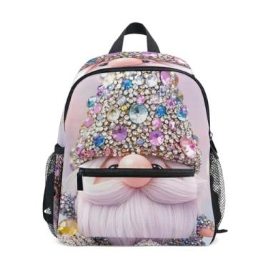 Imagem de GAIGEO Cute Gnome Print Toddler School Backpack with Whistle, 2 Bottle Pockets, Lightweight, Girls Travel Backpack 10x4x12 In, for Ages 3-8
