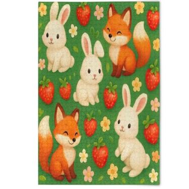 Imagem de Quebra-cabeça para adultos fofos, coelhos, raposas, verde, 1000 peças, decoração de casa, arte criativa e colorida, presentes de festa de elefante branco, 1000 peças, 75 x 50 cm