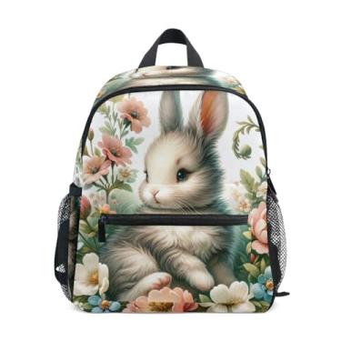 Imagem de Easter Bunny Floral Backpacks for Toddlers with Whistle, 2 Bottle Pockets, Lightweight, Girls Travel Backpack 10x4x12 In, for Ages 3-8
