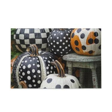 Imagem de Quebra-cabeças de 1000 peças quadriculadas de abóbora, composto de papel e madeira para adultos com bolsa de armazenamento