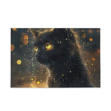 Imagem de Quebra-cabeça de gato preto, 1000 peças, madeira e material de papel, quebra-cabeças para casais