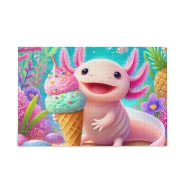 Imagem de Quebra-cabeça de axolote rosa fofo de 500 peças, composto de papel e madeira, quebra-cabeças engraçados para adultos com suporte de letras