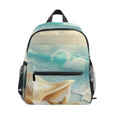 Imagem de GAIGEO Coastal Sea Shell Pearl Little Kid Backpack with Whistle, Adjustable Chest Strap, Backpack for Kindergarten Girls Lightweight & Compact for Ages 3-8
