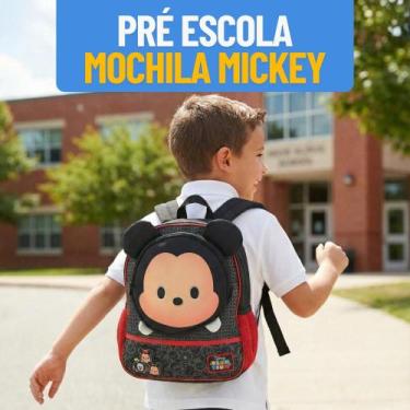 Imagem de Mochila Infantil Escolar Mickey Mouse Orelhas 3D Menino Creche Passeio