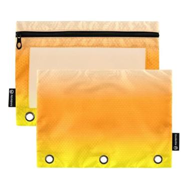 Imagem de Fichário com 3 anéis laranja gradiente amarelo bolsa de lápis fichário com zíper bolsa lápis caneta trabalho escola fichários bolsos transparentes personalizados 25 cm x 18 cm, 2 pacotes