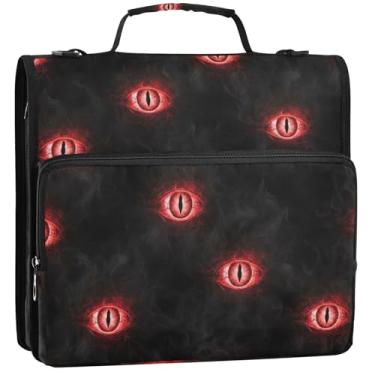 Imagem de Organizador de fichário de olhos vermelhos brilhantes com zíper preto de 3,5 polegadas, 3 anéis, bolsa de fichário resistente com alça para portfólio escolar e estojo para pasta de anéis, 34,5 x 31,5