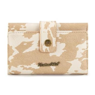 Imagem de Montana West Carteiras pequenas femininas com três dobras com bloqueio de RFID, carteira feminina para cartão de crédito, carteiras de viagem ocidentais com janela para identidade, Estampa de vaca