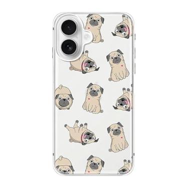 Imagem de Blingy's Capa para iPhone 17, estampa de pug divertida, estilo cachorro, engraçado, desenho animado, animal, transparente, macia, capa protetora transparente de TPU de 6,3 polegadas (estilo pug)