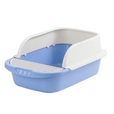 Imagem de Bandeja Higiênica para Gatos com Borda Alta, Rosa e Branco, Sistema de Peneira Removível (Azul)
