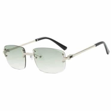 Imagem de Óculos de Sol Masculinos com Armação Metálica Sem Aro e Lentes Degradê, Estilo Punk Feminino, Proteção UV400, Ideais para Esportes ao Ar Livre, Corrida e Ciclismo, Prata e Verde