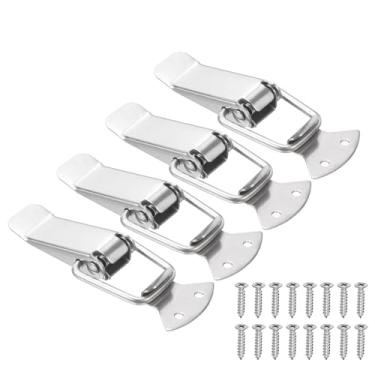 Imagem de PATIKIL 4 peças de trava de aço inoxidável acionada por mola, caixa de ferramentas de 8,9 cm, trava de fixação de ferrolho com parafusos de montagem para caixa de madeira de celeiro de porta de