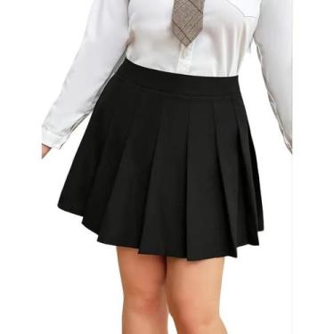 Imagem de Plus size 1XL-5XL feminino elegante cor sólida versátil saia plissada 