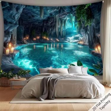Imagem de FENDROM Tapeçaria Natureza Caverna Cachoeira Caverna Luz do Sol País das Maravilhas Caverna Azul Céu Água Paisagem Pano de Fundo para Decoração de Casa Sala de Estar Quarto