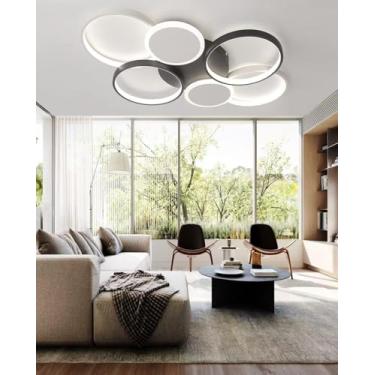 Imagem de Luminária de teto LED moderna para sala de estar, com intensidade ajustável e controle remoto. Criativa, redonda, para quarto, sala de jantar, escritório ou sala de estudos. Iluminação multi