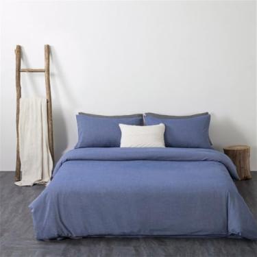 Imagem de Conjunto de cama de algodão puro em cor sólida, capa de edredom macia e respirável, ideal para a pele, 10 x 1,8 m, conjunto de 4 peças B