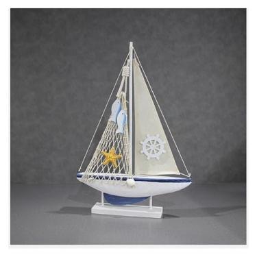 Imagem de shuicui Veleiro estilo mediterrâneo para peças decorativas de 31 cm, estilo marítimo, modelo de navio de madeira, armário de TV, armário de vinho, decoração de varanda