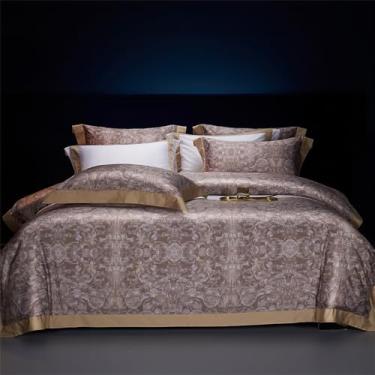 Imagem de Conjunto de cama de algodão com estampa digital, estilo capa de edredom macia e sedosa, com lençol de cima/com elástico e fronhas (3 unidades), lençol de baixo com elástico (1,8 MB).