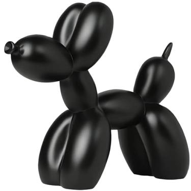 Imagem de Aris & Juno Escultura de cachorro de balão, decoração de resina de arte moderna - Ornamento de mesa colorido de 21 cm para escritório em casa (resina pura, preto)