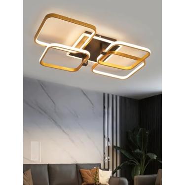Imagem de Luminária de teto quadrada LED SSHIRUIYI, dimerizável 3000K-6000K, moderna, dourada, com controle remoto, ideal para sala de estar, quartos, cozinha, sala de jantar e escritório (62cm)