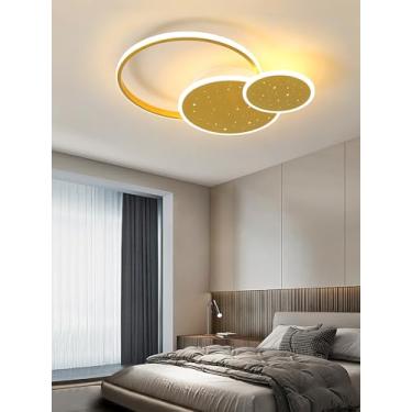 Imagem de Luminária de teto LED moderna dourada, embutida, com IRC 90+, dimerizável, mudança de cor (3000K-6000K), suave para os olhos, sem cintilação, controle remoto incluso para quarto, sala de est