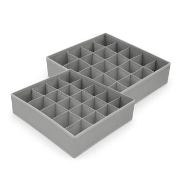 Imagem de Kit 2 Organizadores de Gaveta 24 Divisórias Roupa Íntima Meias Lingerie Acessórios Dobrável Tecido TNT Reforçado Cores Bege e Cinza (CINZA)