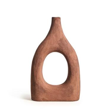 Imagem de Vaso de cerâmica grande Boho para decoração de casa, vaso de cerâmica fosca moderna para grama dos pampas, peça central decorativa minimalista para sala de estar, mesa, entrada (vaso médio de