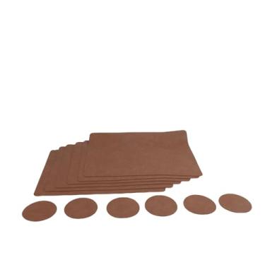 Imagem de Yosoo Conjunto de Jogos Americanos Retangulares, Isolamento Térmico de Couro de PVC, Fácil de Limpar, Não Absorvente 6 Unidades de Porta-copos Redondos para Configuração (Castanho escuro Castanho
