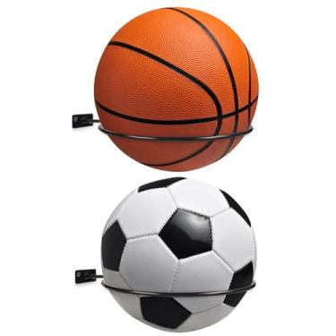 Imagem de KIFFRIDE Suporte de parede de basquete, decoração de quarto de meninos, 2 peças, suporte de exibição de bola universal de metal para futebol e vôlei