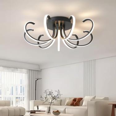Imagem de Luminária de teto LED 72W dimerizável para sala de estar com controle remoto, design moderno e minimalista, ideal para quarto, cozinha, com base em metal e acrílico. Luminária semi-embutida