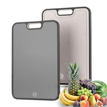 Imagem de Tábuas de corte de titânio para cozinha, tábua de corte dupla face não tóxica, titânio puro de grau alimentício e PP, grande 38 x 26 cm, fácil de limpar