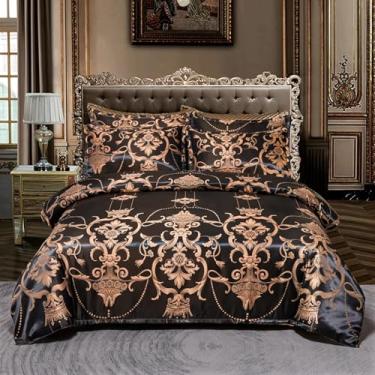 Imagem de TUMAN Pro Conjunto de capa de edredom europeu, luxuoso, bordado, 3 peças, macio, confortável e leve, marrom Queen (sem colcha) (marrom, Queen)