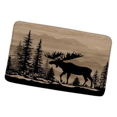 Imagem de Tapete de banho rústico floresta alce cabana veado fazenda chalé campestre caça animais selvagens acampamento vintage celeiro placa de madeira tapetes de banheiro capacho cozinha tapete de banheiro 45