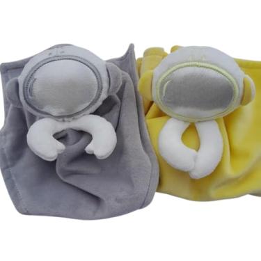 Imagem de Naninha Para Bebê Menino Com Prendedor de Chupeta; Bico - Kit 02 Astronauta em Pelúcia Com Mantinha Antialérgica Para Enxoval Presente e Quarto de Bebe Menino