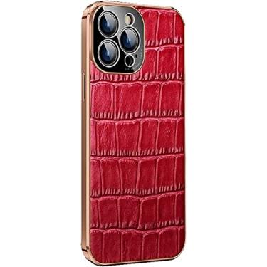 Imagem de MAALYA Capa de telefone com padrão de crocodilo, capa traseira de couro ultrafina à prova de choque para Apple iPhone 14 Pro Max (2022) 6,7 polegadas [proteção de tela e câmera] (cor: vermelho)