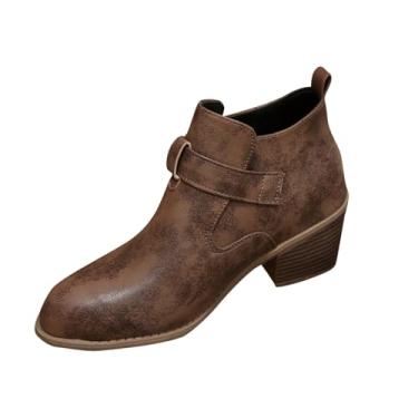 Imagem de Bota feminina com cadarço e sola grossa no tornozelo bico fino com fivela de cinto, Café, 38