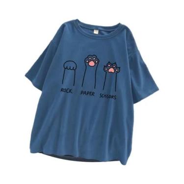 Imagem de Camiseta Feminina Oversized De Verão Com Estampa Engraçada De Gato, Es