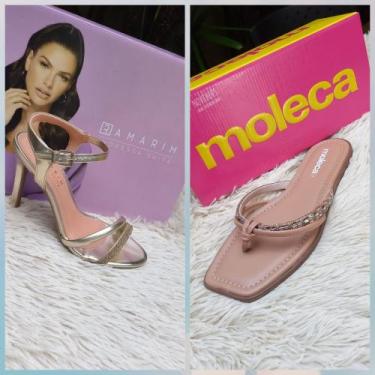 Imagem de Sandália Social Ramarim dourada+Rasteira Moleca nude Disponível 36 - R