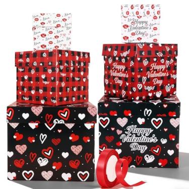 Imagem de Zoketriton 6 caixas de presente de dia dos namorados com tampa, caixas de presente quadradas com fitas decorativas de tamanhos variados para embrulho de presentes de dia dos namorados, caixas de