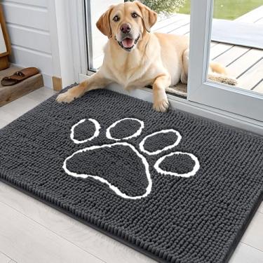 Imagem de OLANLY Tapete de porta de cachorro para patas enlameadas 89 x 61 cm, design de impressão de pata, absorve umidade e sujeira, tapete absorvente antiderrapante lavável, tapete de lama de chenille de